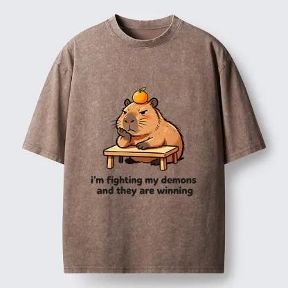 Tokyo‑Tiger Funny Orange Capybara Meme Washed T‑Shirt