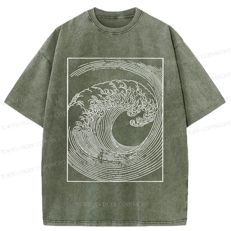 Tokyo-Tiger Minimalist Wave Washed T-Shirt