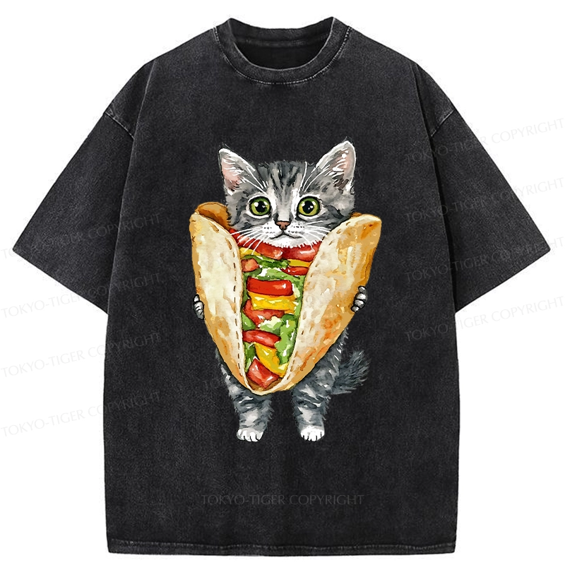 Tokyo-Tiger Kawaii Taco Cat Washed T-Shirt