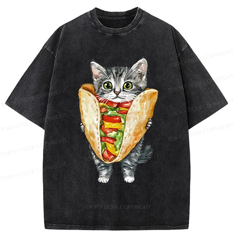 Tokyo-Tiger Kawaii Taco Cat Washed T-Shirt