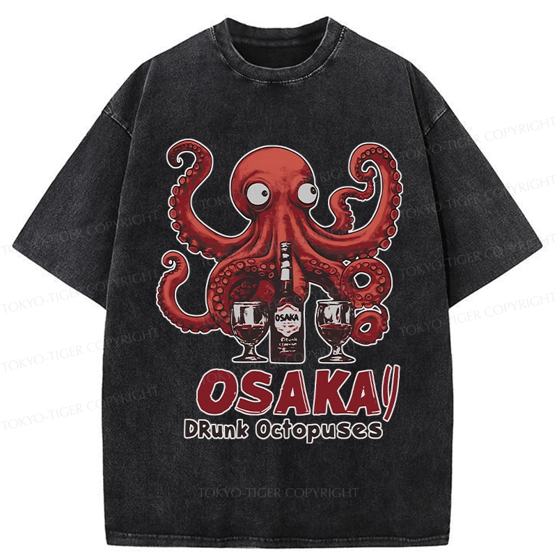 Tokyo-Tiger Osaka Drunk Octopus Washed T-Shirt
