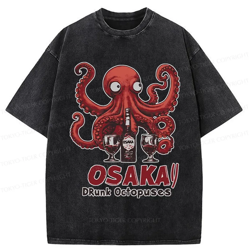 Tokyo-Tiger Osaka Drunk Octopus Washed T-Shirt