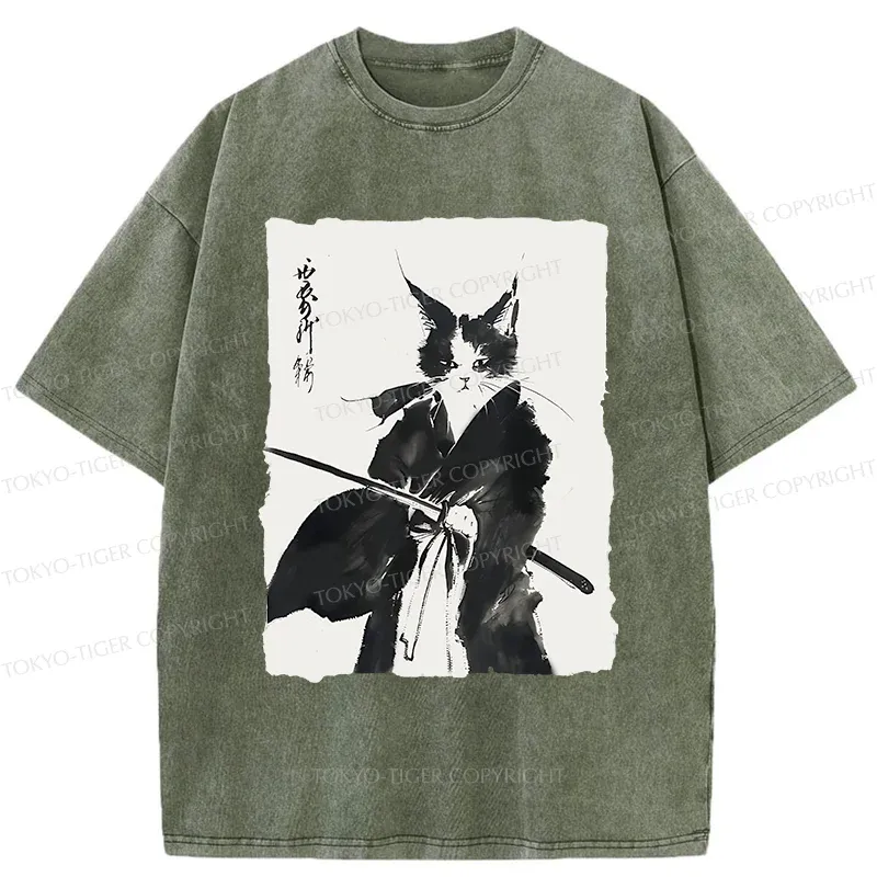 Tokyo-Tiger Retro Warrior Cat Washed T-Shirt