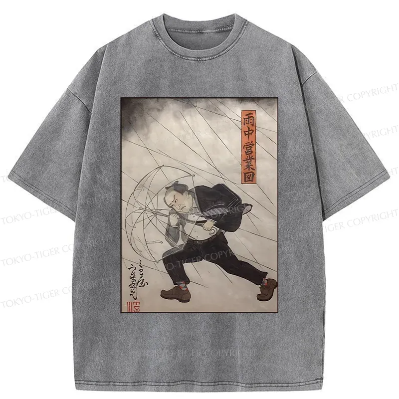 Tokyo-Tiger Tough Office Worker Washed T-Shirt