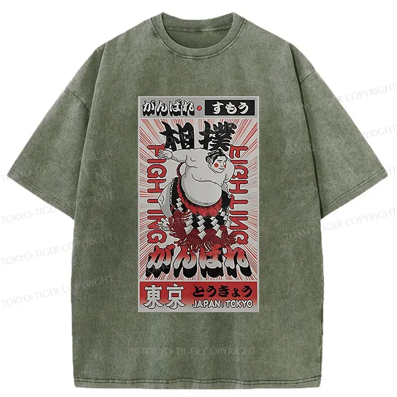 Tokyo-Tiger Vintage Sumo Poster Washed T-Shirt