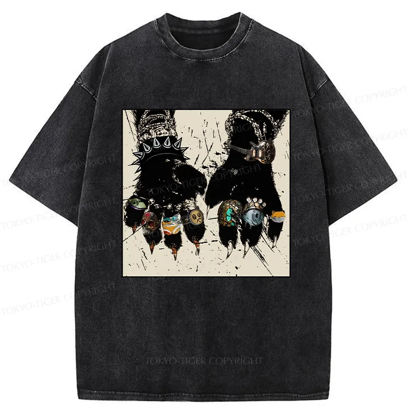 Tokyo-Tiger Funny Rich Cat Washed T-Shirt