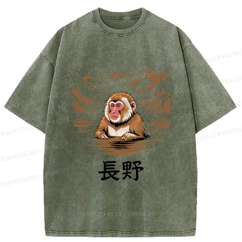 Tokyo-Tiger Monkey In Nagano Washed T-Shirt
