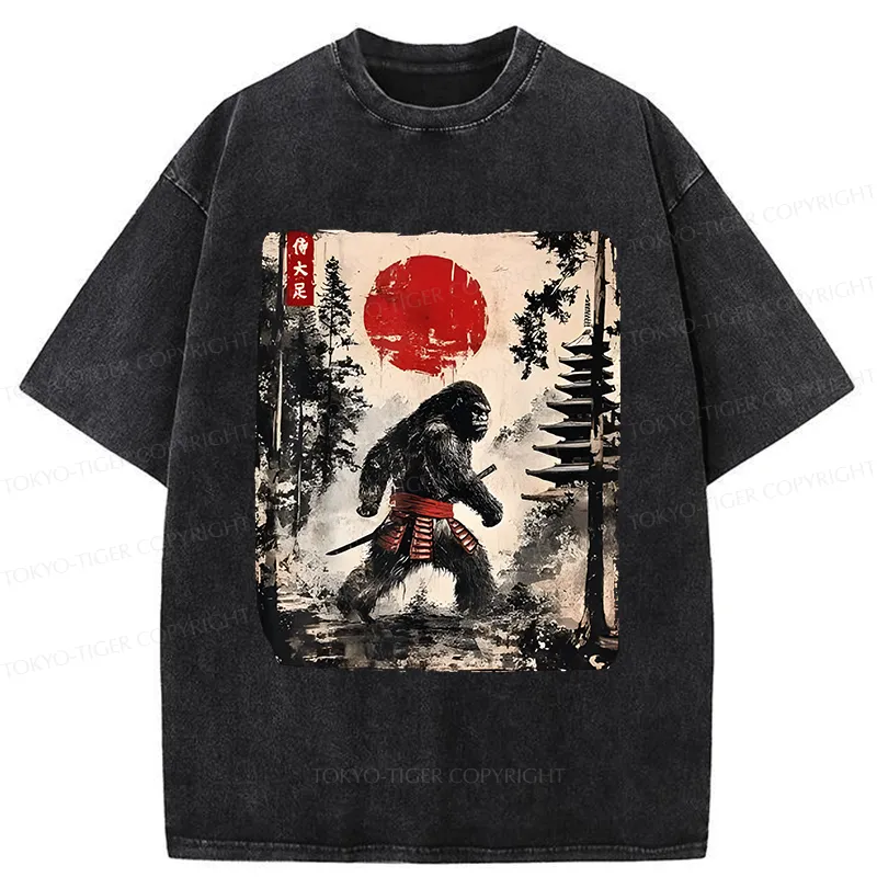 Tokyo-Tiger Japanese Samurai Bigfoot Washed T-Shirt
