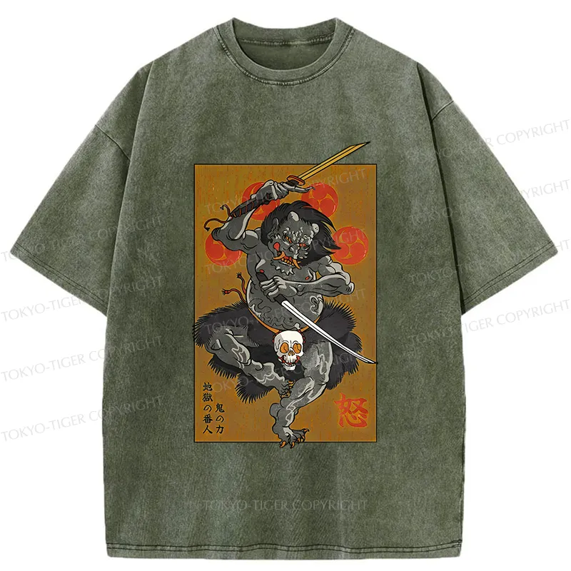 Tokyo-Tiger Japanese Yokai Hell Ghost Washed T-Shirt