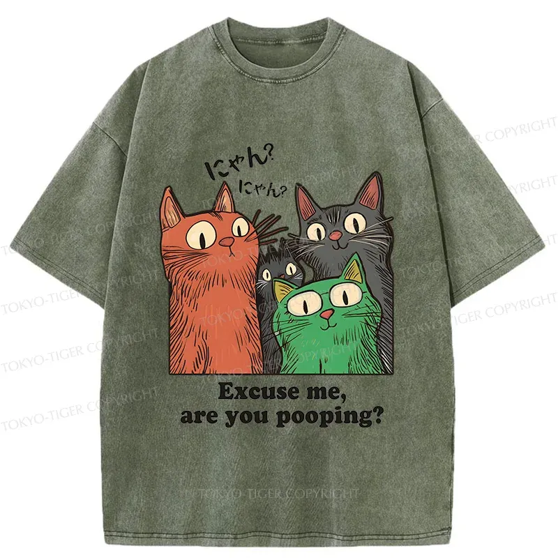 Tokyo-Tiger Cats Watching Poop Washed T-Shirt
