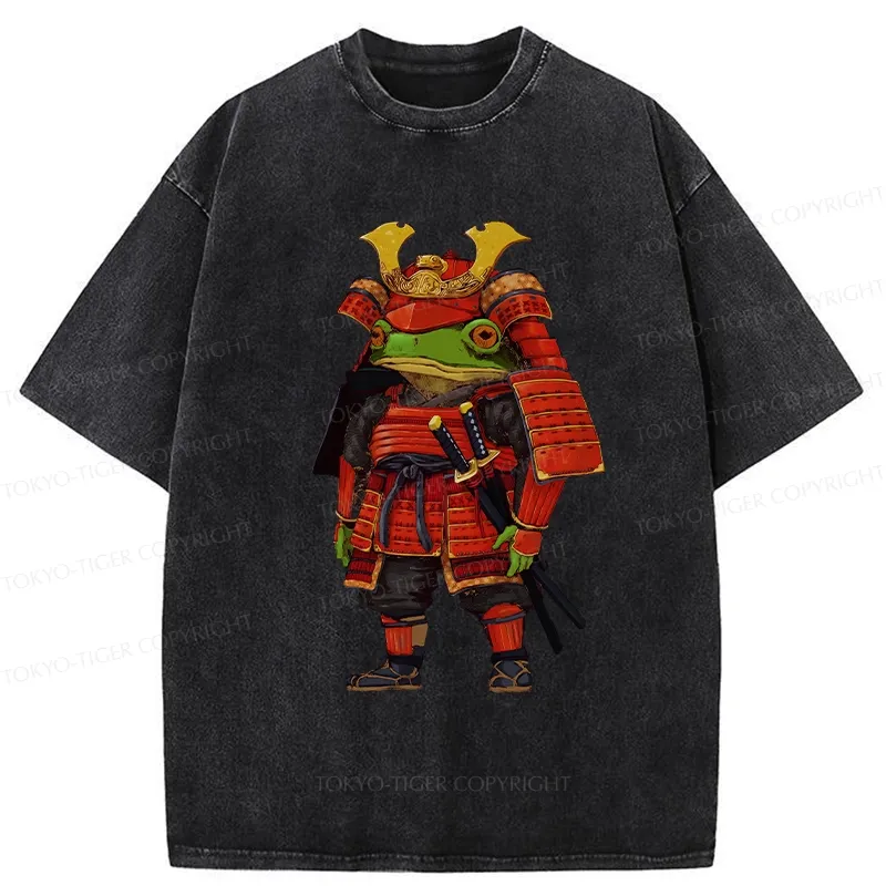 Tokyo-Tiger Frog In Traditional Samurai Armor Washed T-Shirt