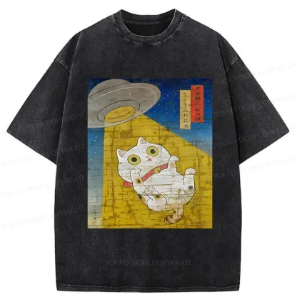 Tokyo-Tiger Funny Meow-FO Kidnapping Cat Washed T-Shirt