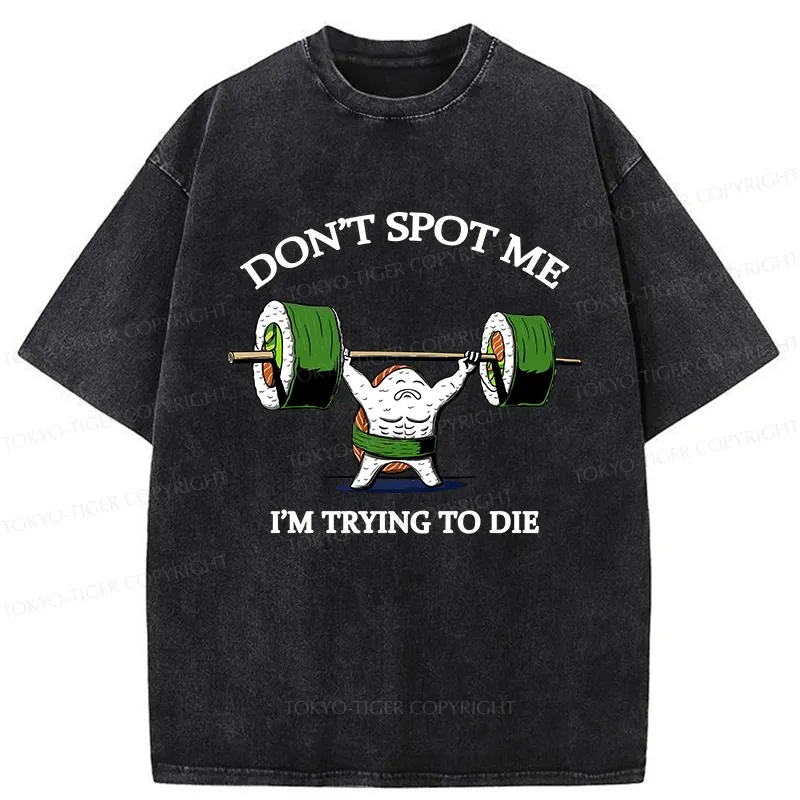 Tokyo-Tiger Funny Sushi Weightlifting Fitness Washed T-Shirt