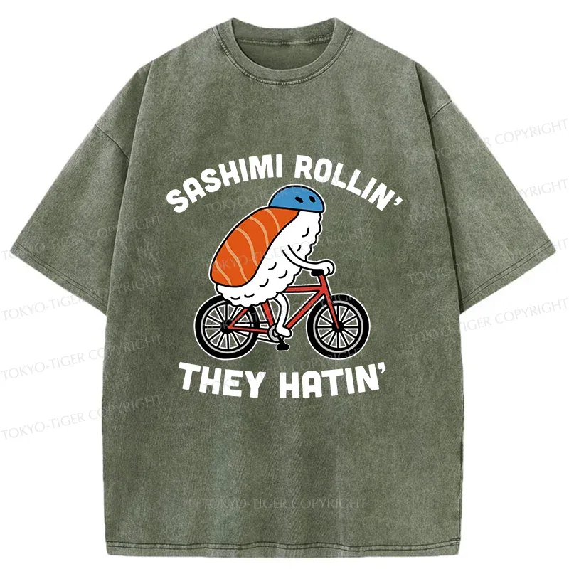 Tokyo-Tiger Sushi On a Bike Washed T-Shirt
