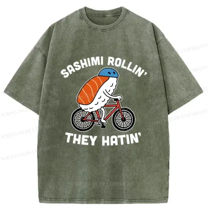 Tokyo-Tiger Sushi On a Bike Washed T-Shirt