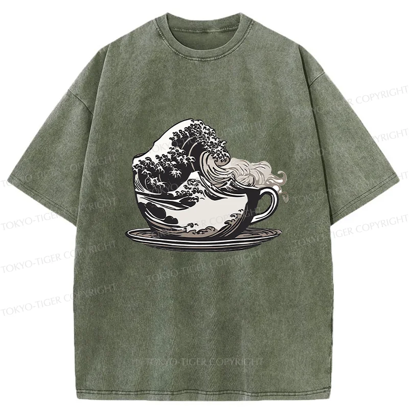 Tokyo-Tiger Vintage Coffee Wave Washed T-Shirt