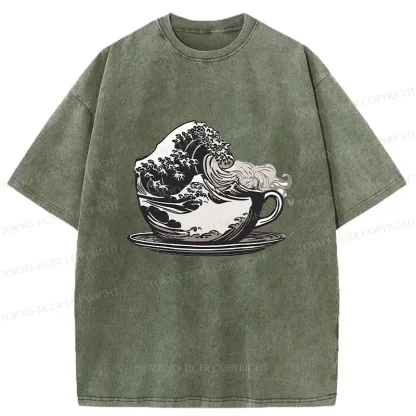 Tokyo-Tiger Vintage Coffee Wave Washed T-Shirt