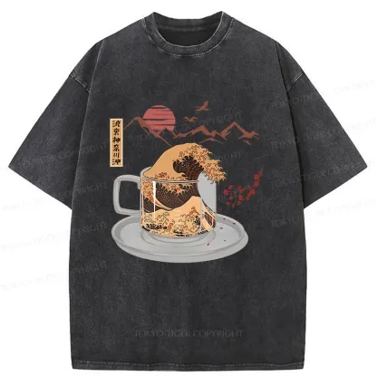 Tokyo-Tiger Vintage Coffee Wave Washed T-Shirt