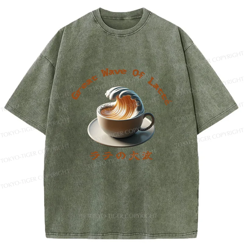 Tokyo-Tiger Latte Wave Washed T-Shirt