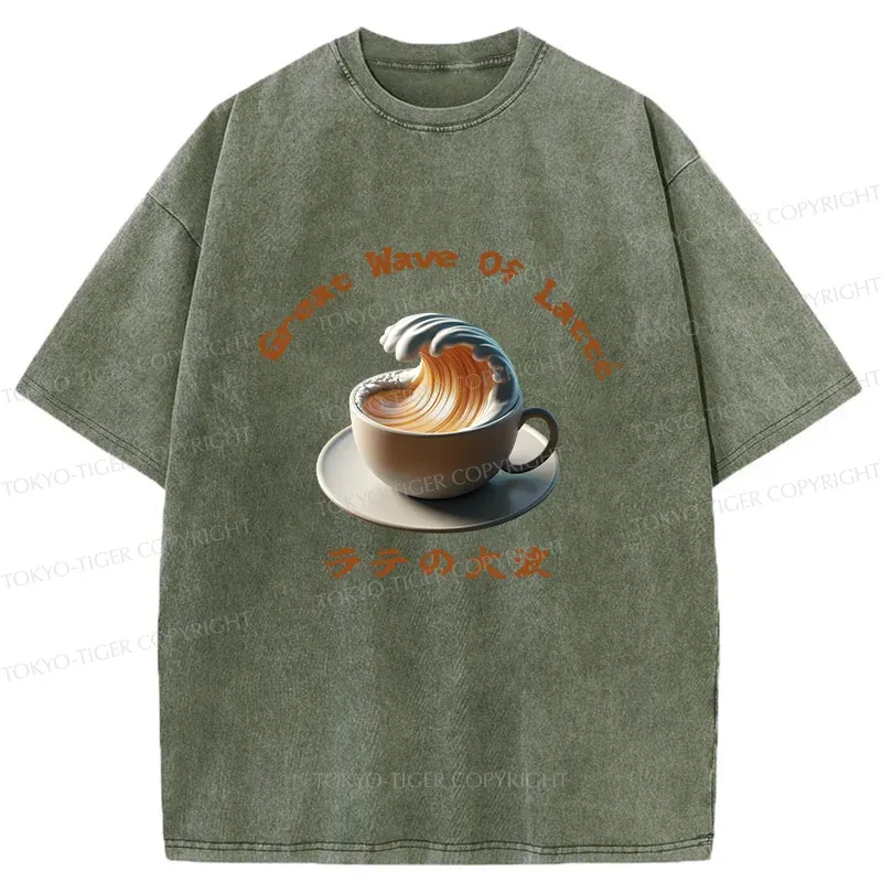 Tokyo-Tiger Latte Wave Washed T-Shirt