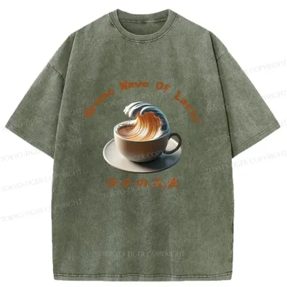 Tokyo-Tiger Latte Wave Washed T-Shirt