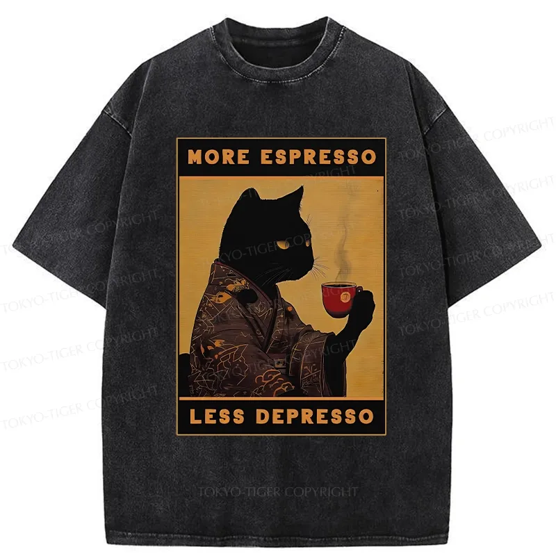 Tokyo-Tiger More Espresso Less Depresso Retro Washed T-Shirt