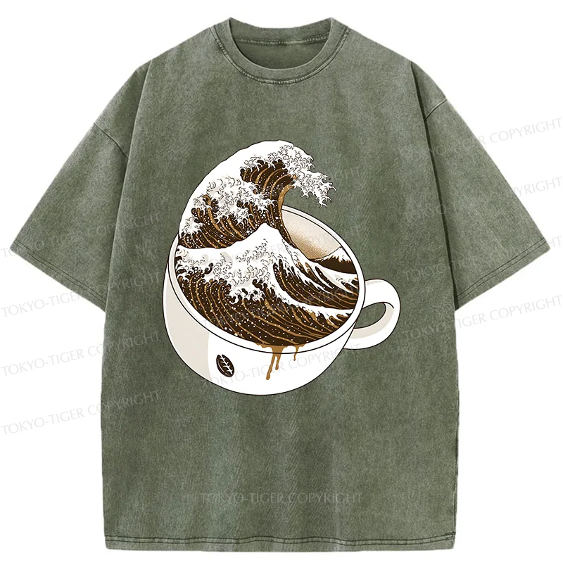 Tokyo-Tiger Tilted Coffee Wave Washed T-Shirt