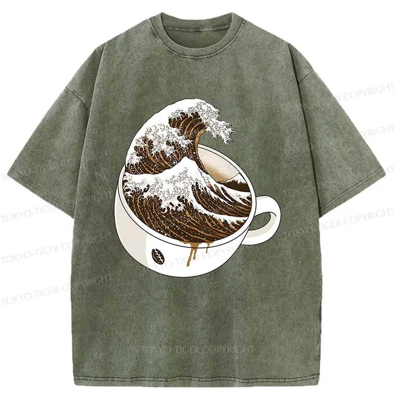 Tokyo-Tiger Tilted Coffee Wave Washed T-Shirt