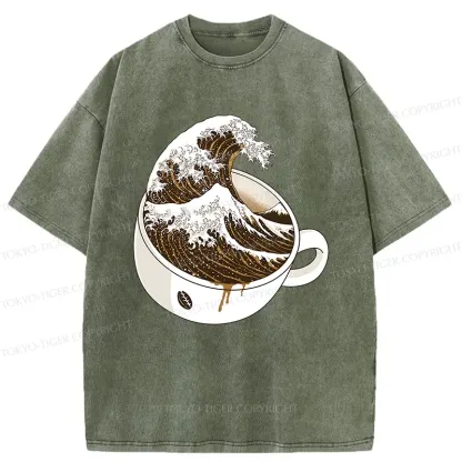 Tokyo-Tiger Tilted Coffee Wave Washed T-Shirt