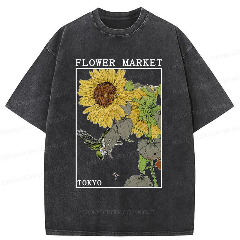 Tokyo-Tiger Vintage Sunflower Washed T-Shirt