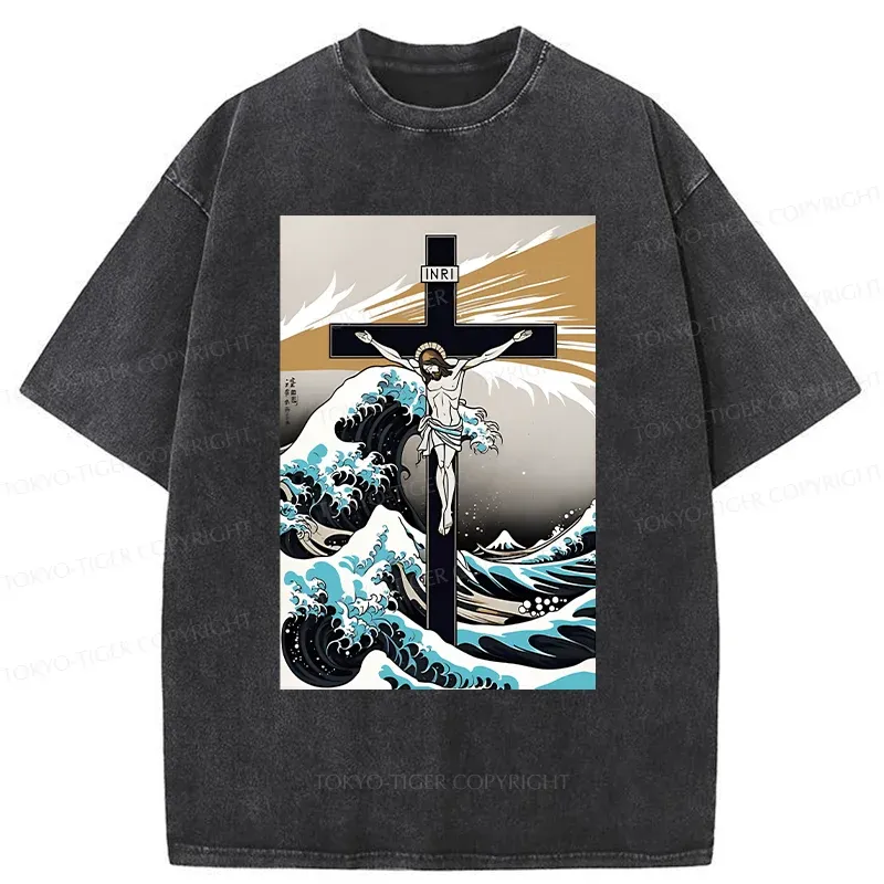 Tokyo-Tiger Crucified Jesus Washed T-Shirt