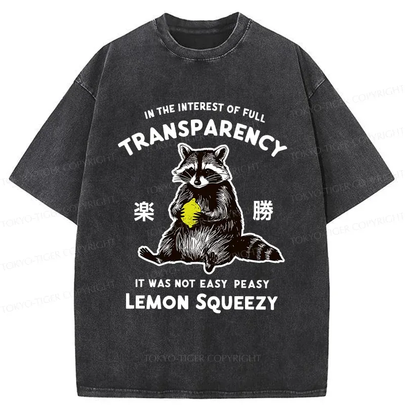 Tokyo-Tiger Raccoon Holding A Lemon Washed T-Shirt
