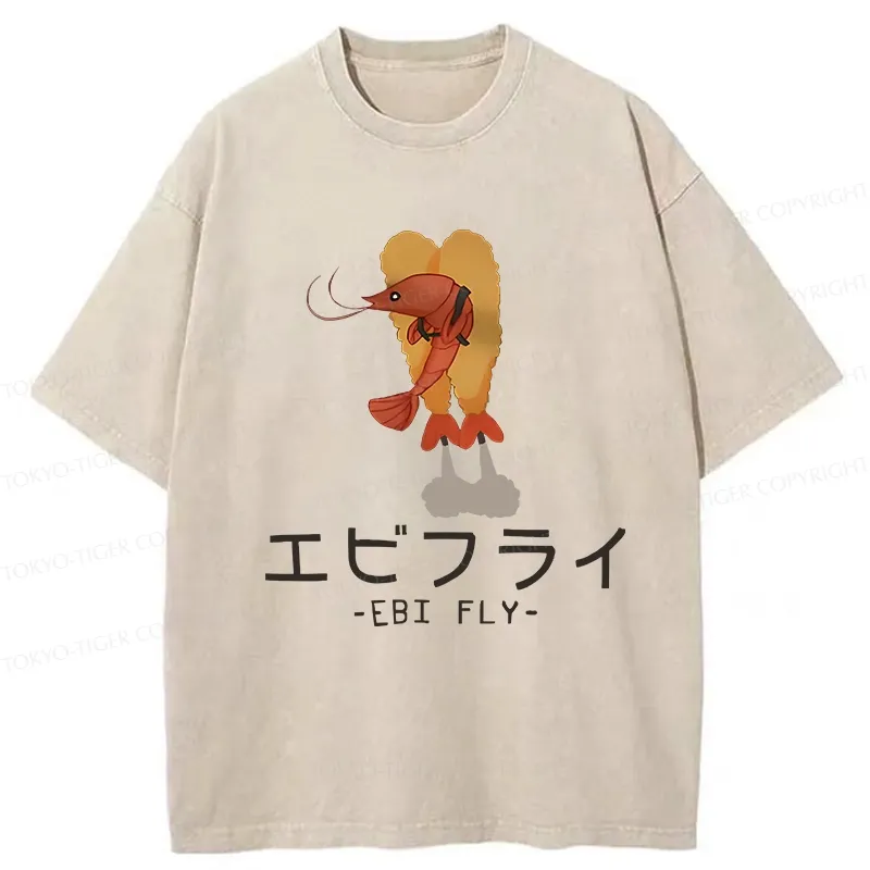 Tokyo-Tiger Yummy Fried shrimp Washed T-Shirt