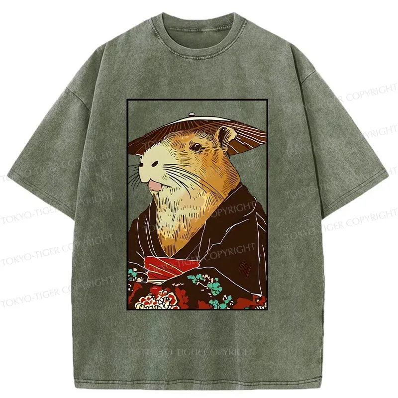 Tokyo-Tiger Capybara In Kimono Washed T-Shirt