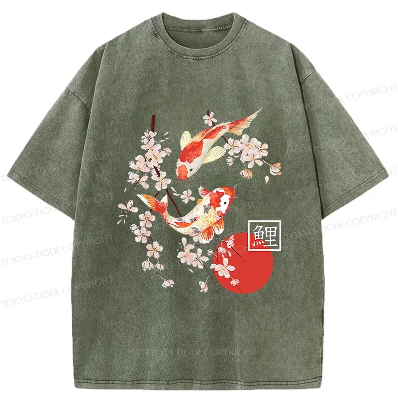 Tokyo-Tiger Japanese Auspicious Carp Washed T-Shirt