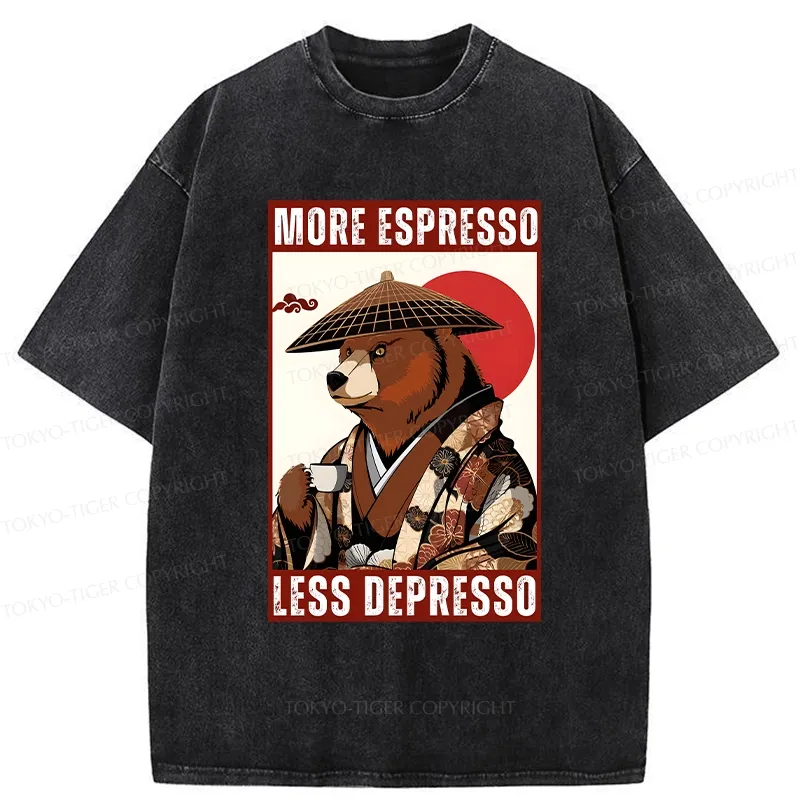 Tokyo-Tiger More Espresso Less Depresso Bear Washed T-Shirt Sale