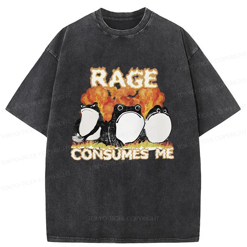 Tokyo-Tiger Angry Funny Frogs Washed T-Shirt