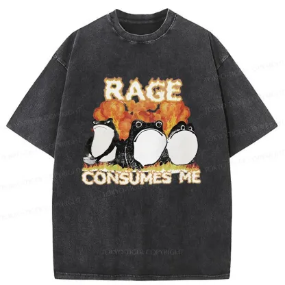 Tokyo-Tiger Angry Funny Frogs Washed T-Shirt