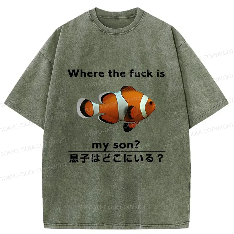 Tokyo-Tiger Fish Looking For Son Washed T-Shirt
