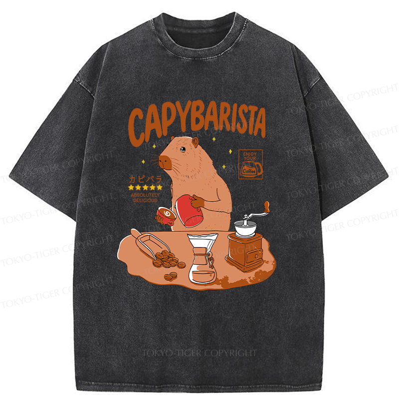 Tokyo-Tiger Capybara Brew Coffee Washed T-Shirt
