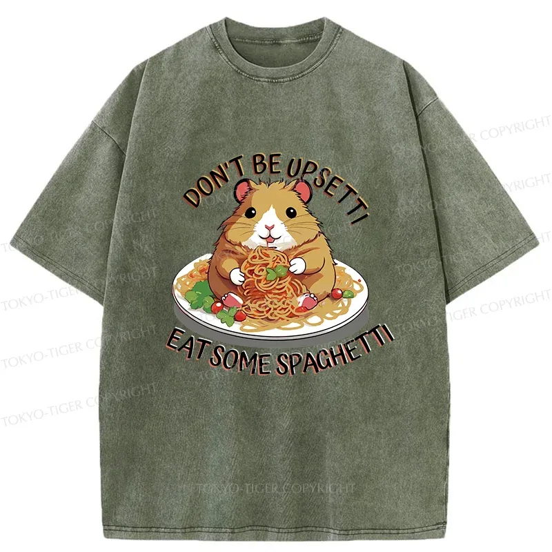 Tokyo-Tiger Mouse Eating Spaghetti Washed T-Shirt