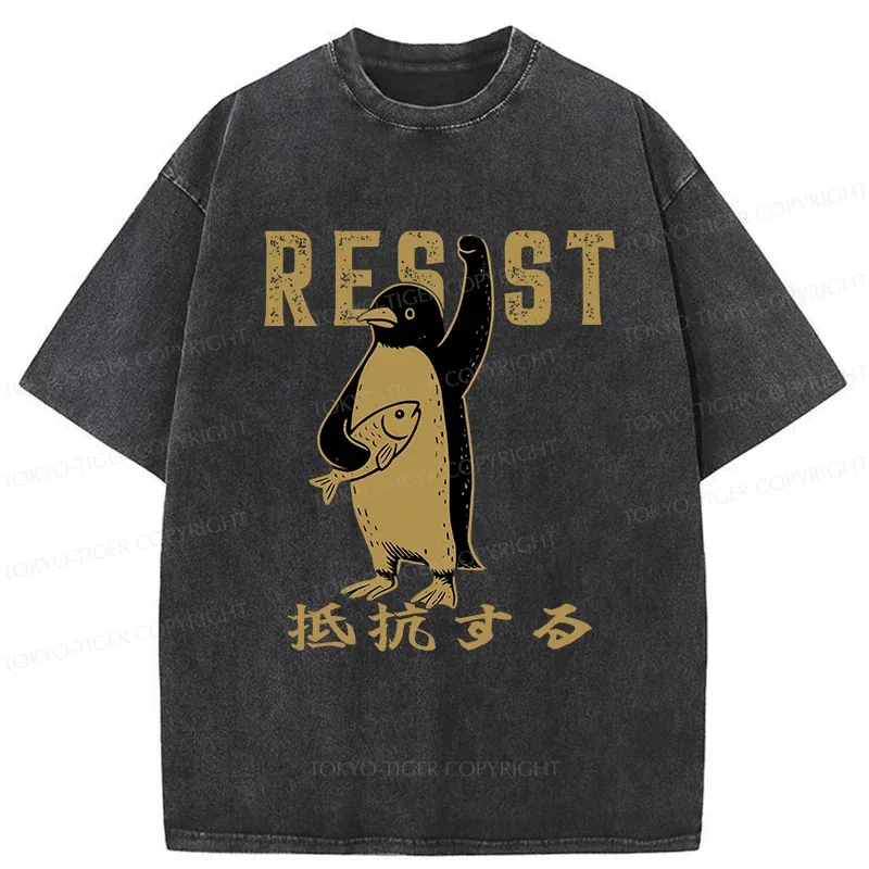 Tokyo-Tiger Penguin Giving An Opinion Washed T-Shirt
