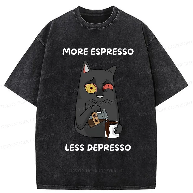 Tokyo-Tiger Japan More Espresso Less Depresso Washed T-Shirt