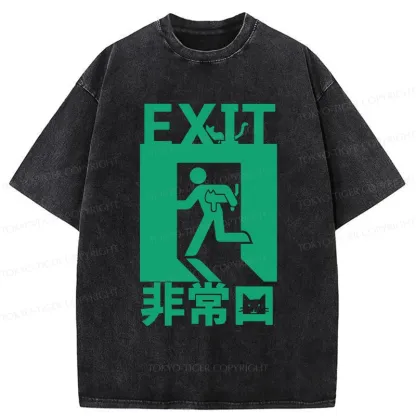 Tokyo-Tiger Funny Cat Exit Washed T-Shirt