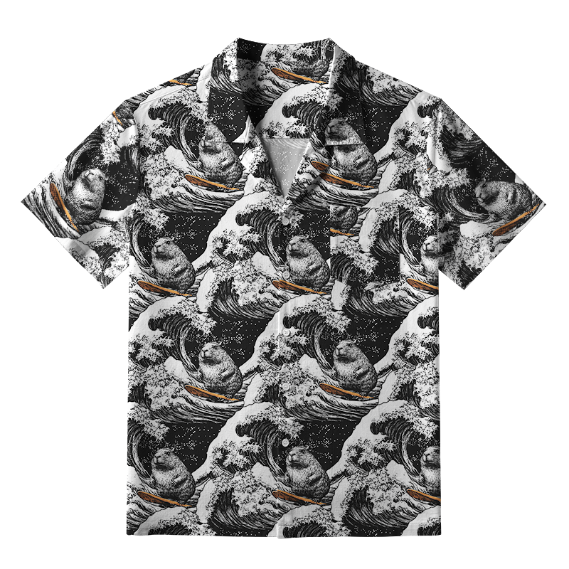 Tokyo-Tiger Surfing Capybara Aloha Hawaiian Shirt