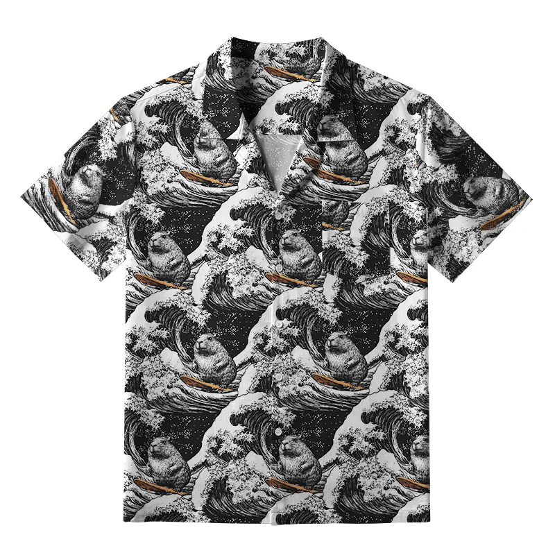 Tokyo-Tiger Surfing Capybara Aloha Hawaiian Shirt Sale