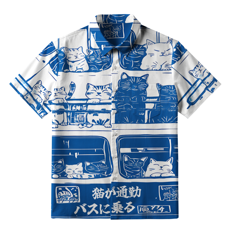 Tokyo-Tiger Cats On The Commuter Bus Button-up Shirt
