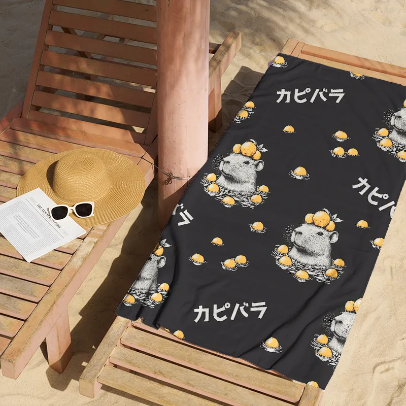 Tokyo-Tiger Cute Capybara And Lemon Beach Towel