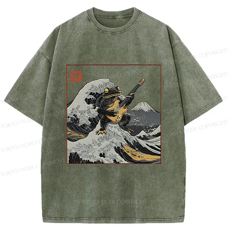 Tokyo-Tiger Frog Playing Guitar Washed T-Shirt