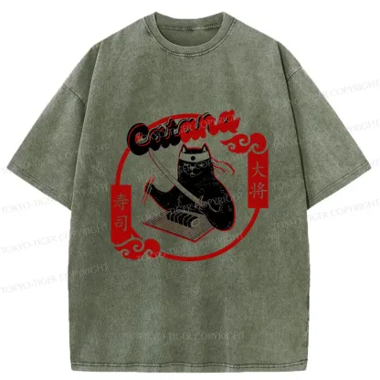 Tokyo-Tiger Cat Sushi Chef Washed T-Shirt